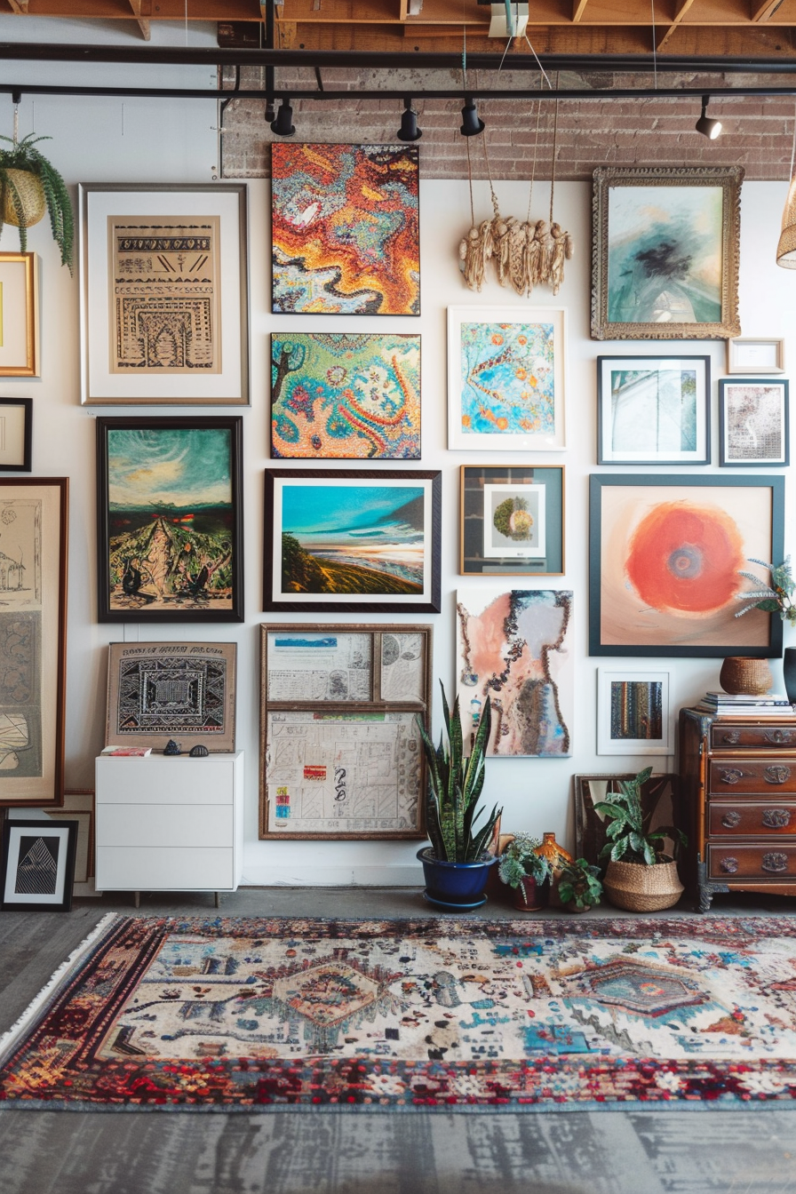 Assorted artistic decorations on the walls