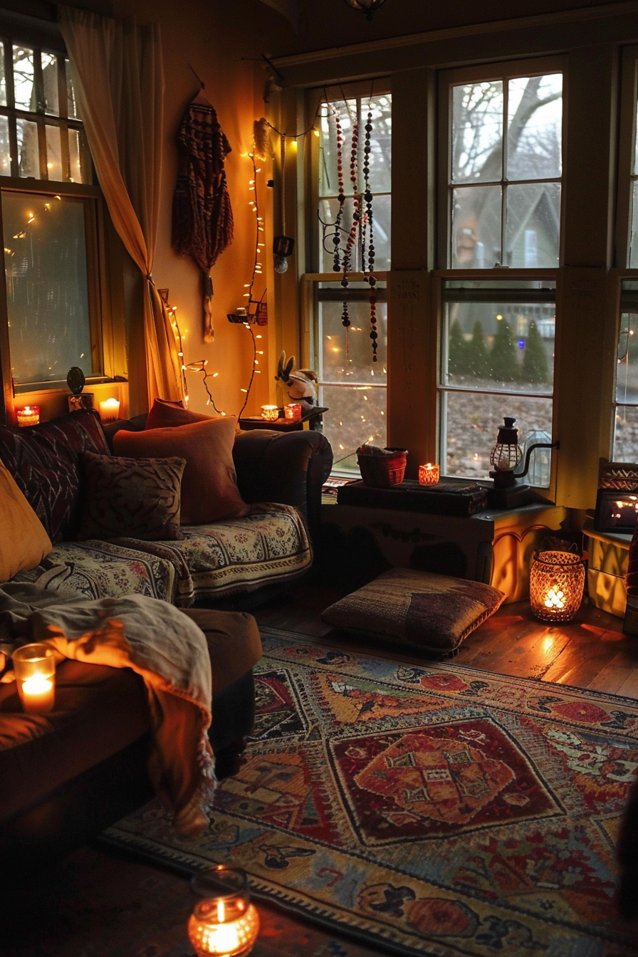 Soft ambient lighting with lamps and candles
