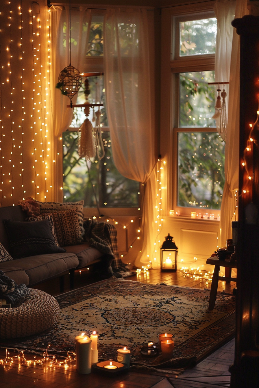Soft ambient lighting with lamps and candles
