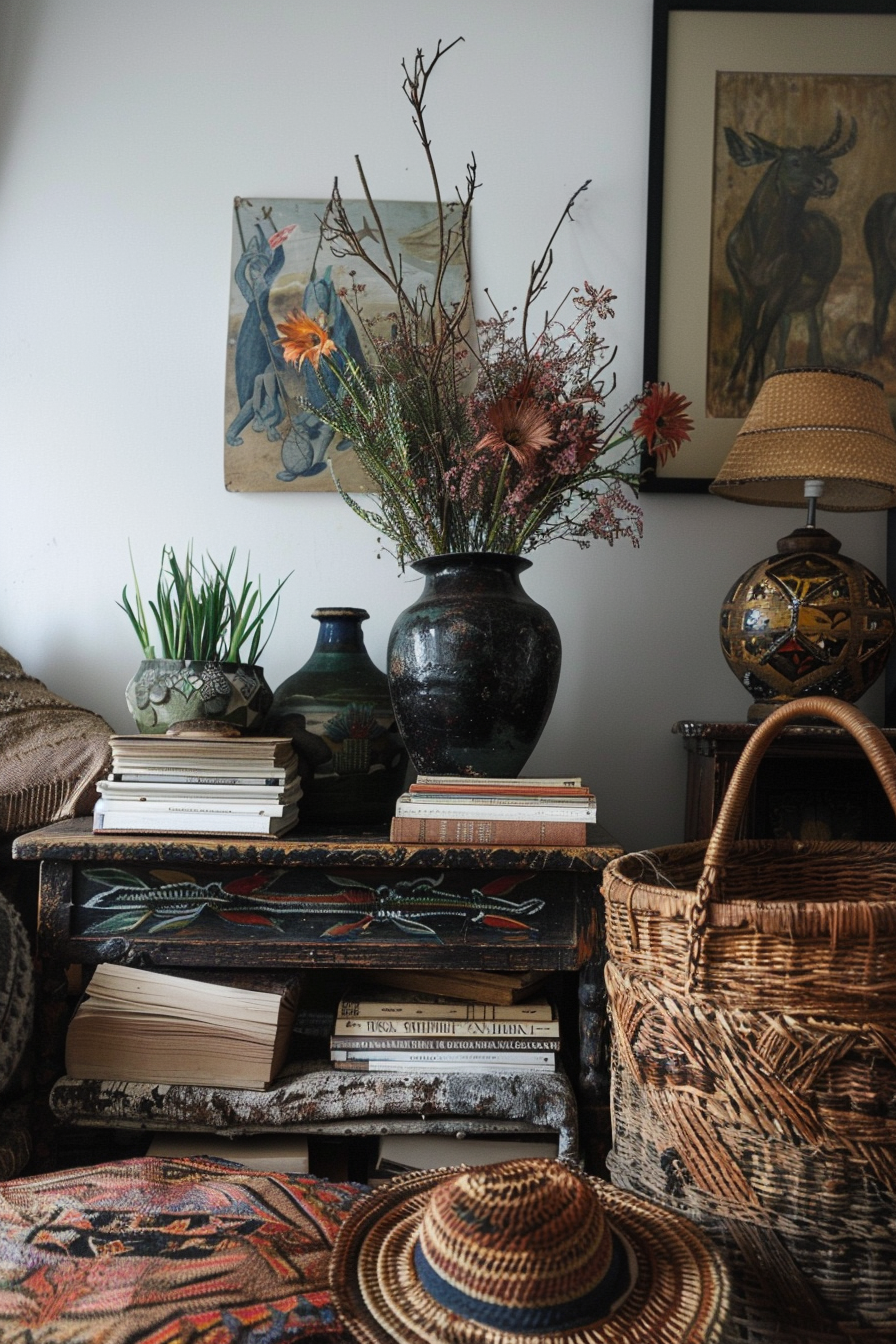 Unique finds like a hand-painted vase and vintage books