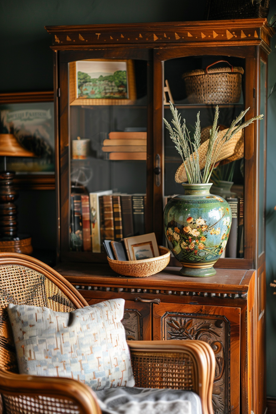 Unique finds like a hand-painted vase and vintage books