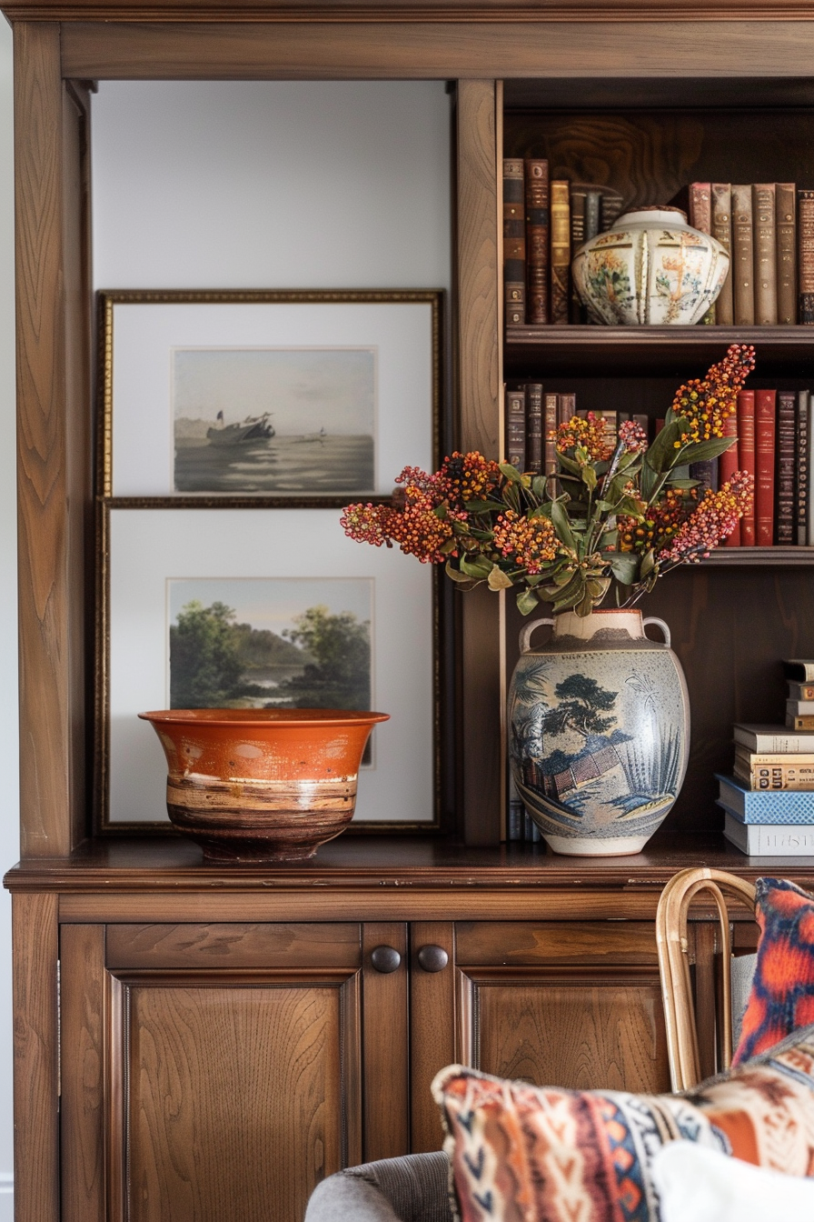 Unique finds like a hand-painted vase and vintage books