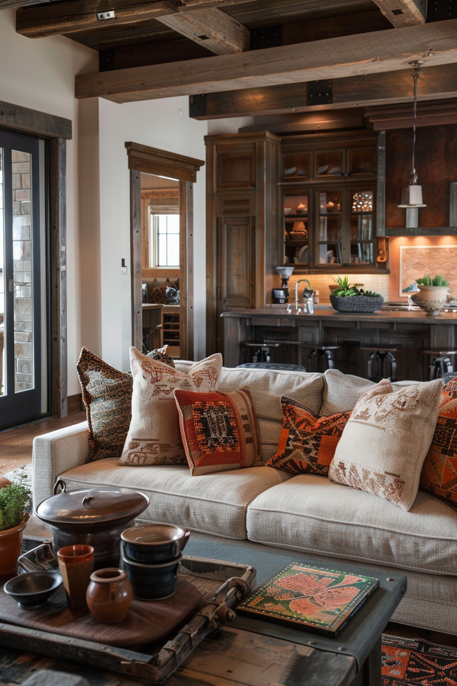 Rustic touches with distressed wood and metal finishes