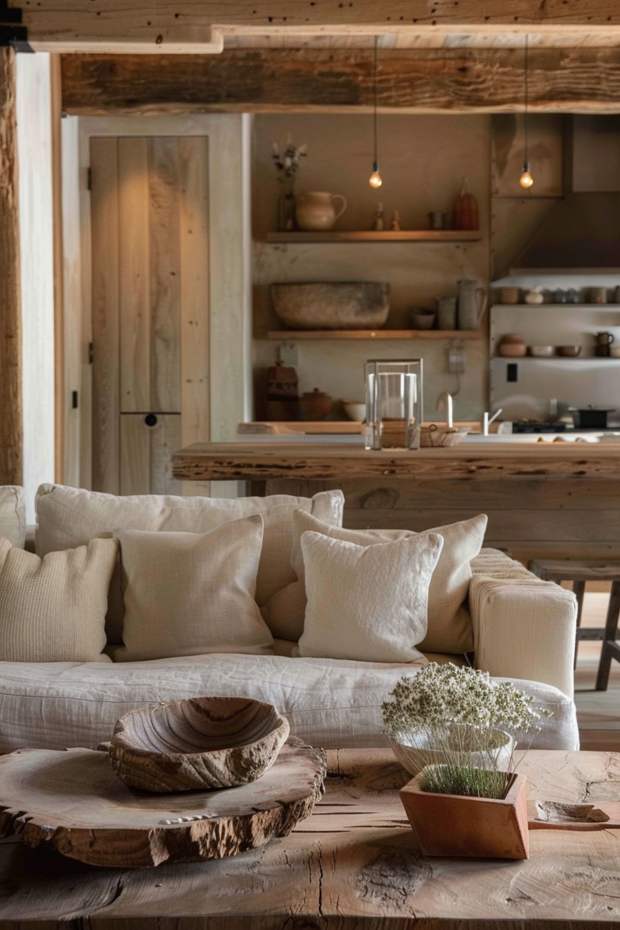 Rustic touches with distressed wood and metal finishes