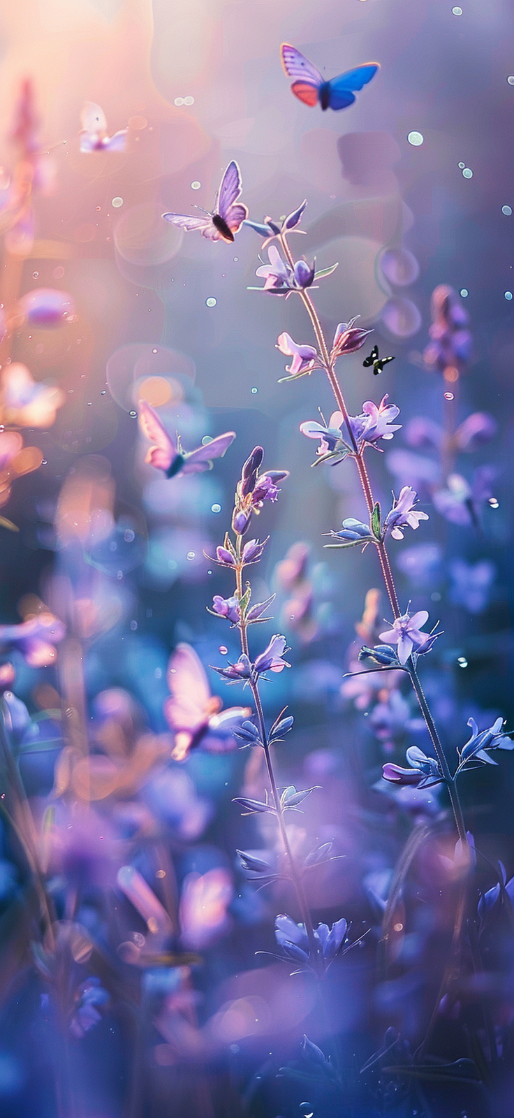 Monarch butterflies among bluebells