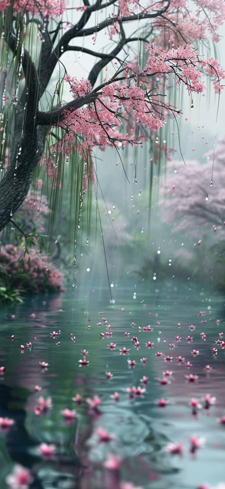 Cherry blossoms overhanging a pond