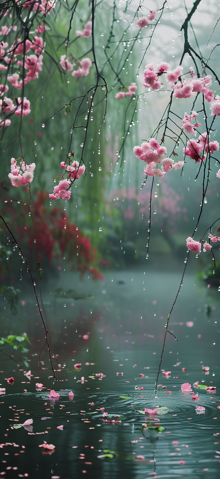 Cherry blossoms overhanging a pond