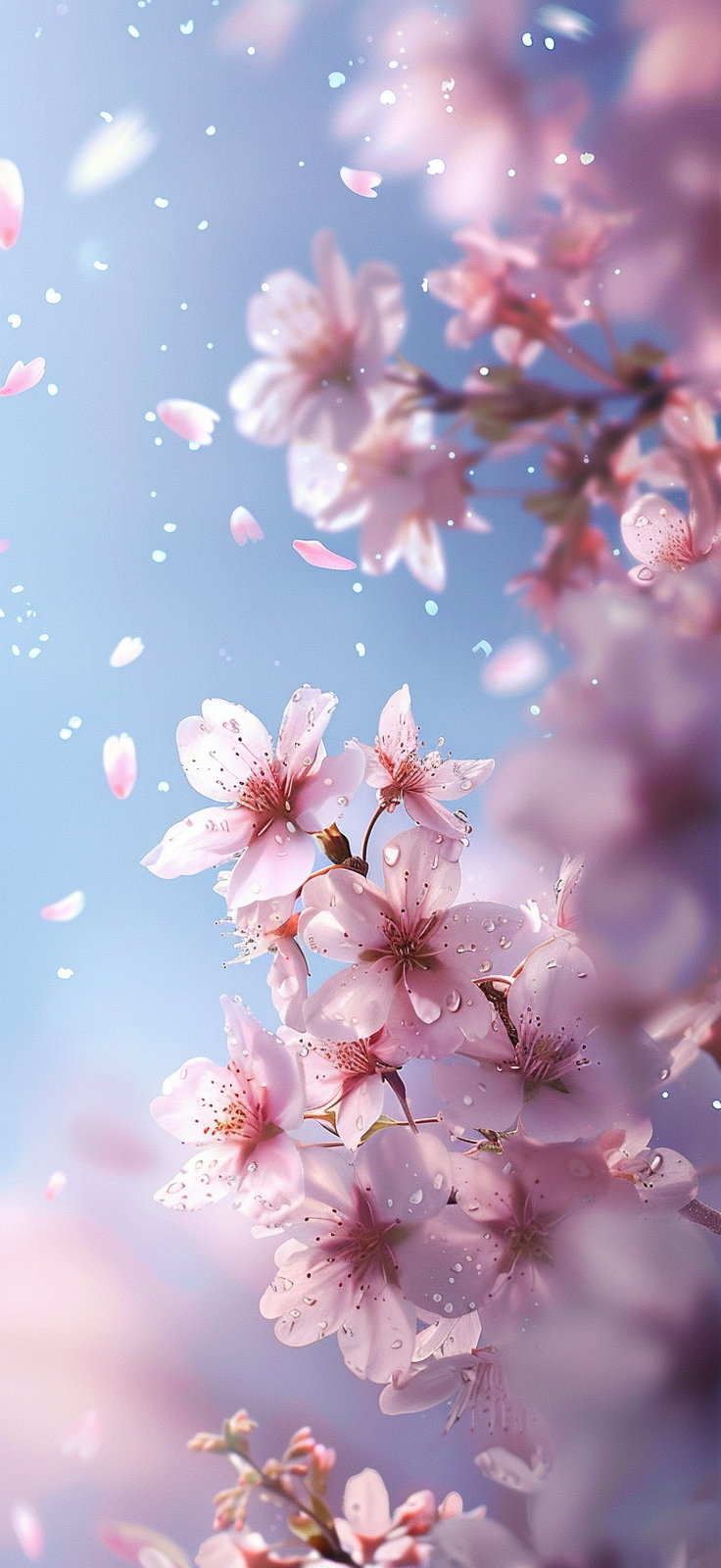 Cherry blossoms and floating petals