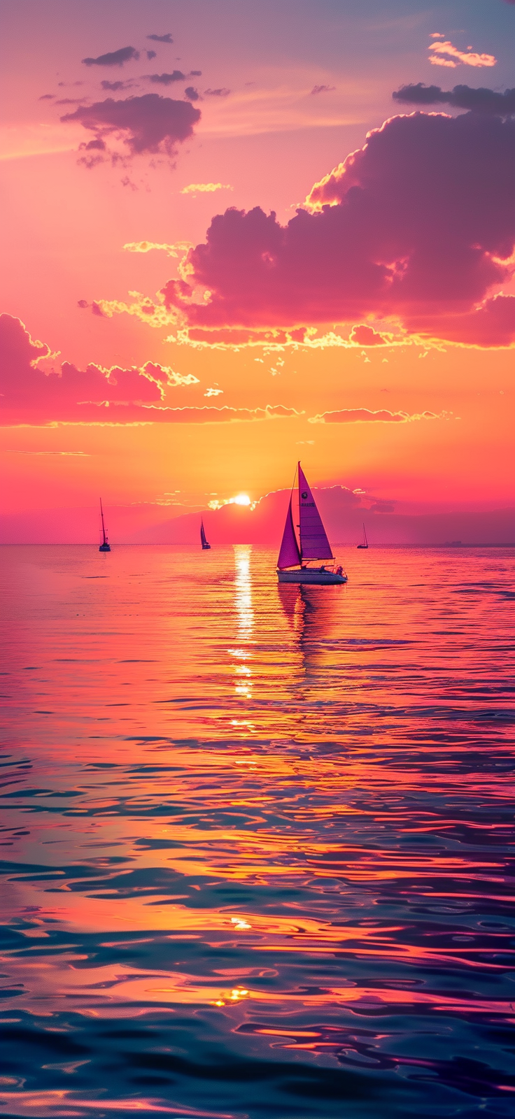 sailboats at sunset