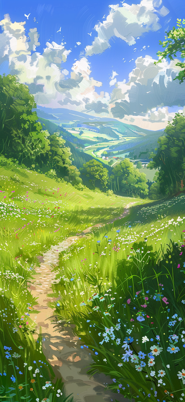 pathway through blooming meadow