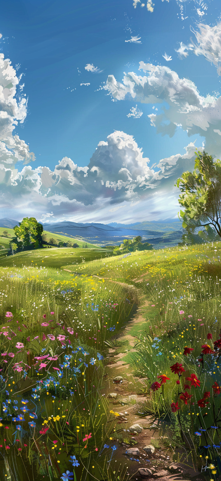 pathway through blooming meadow