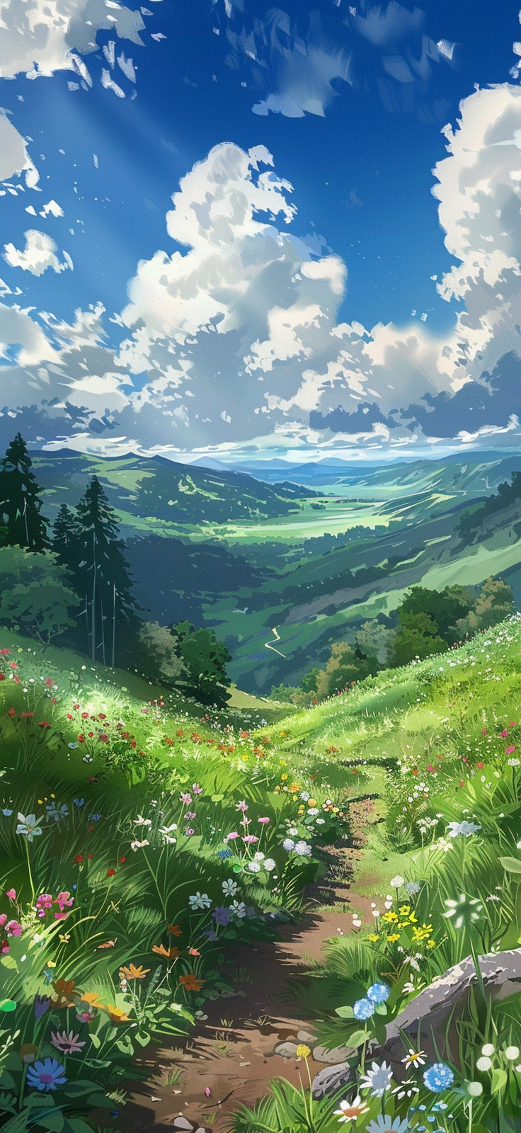 pathway through blooming meadow