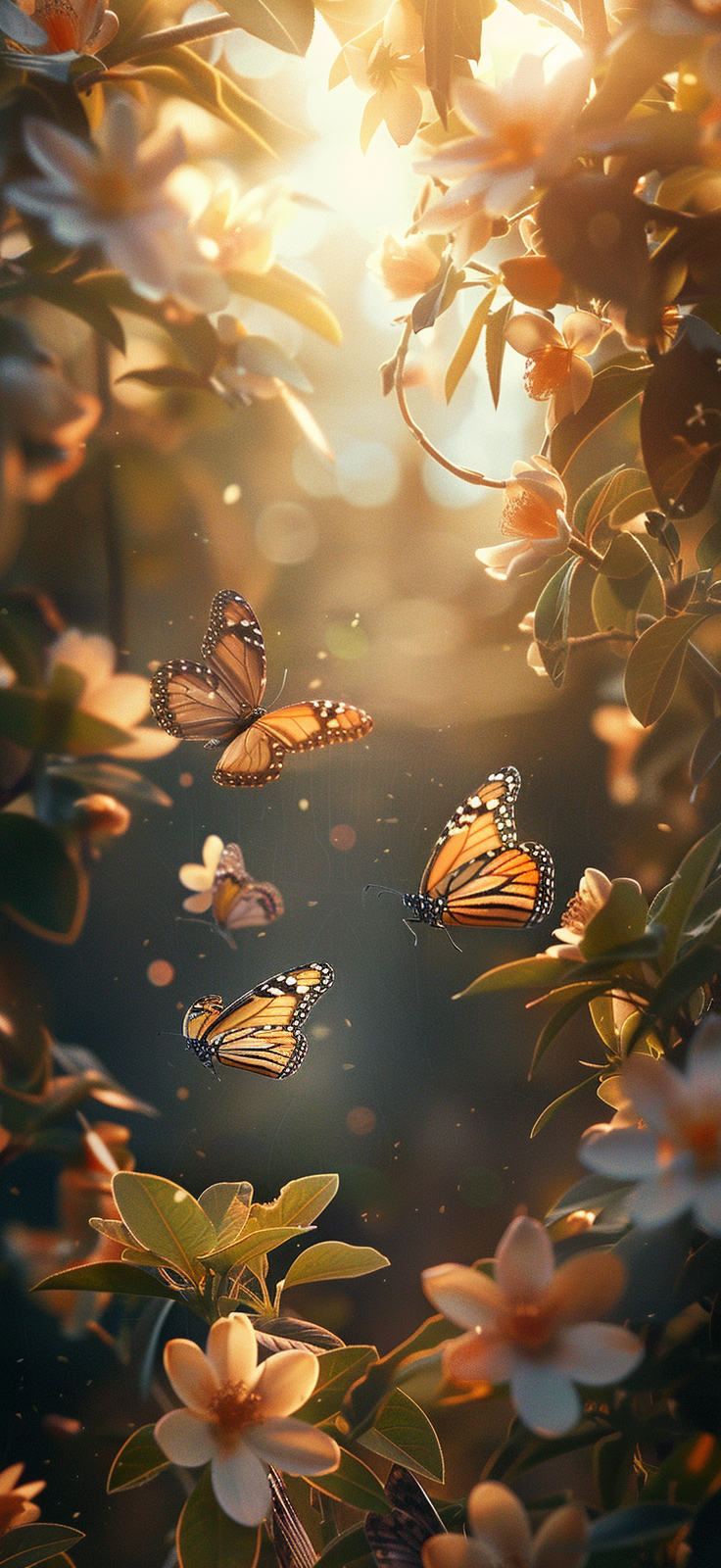 butterflies amidst blooming flowers