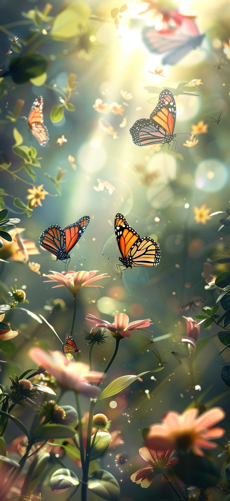 butterflies amidst blooming flowers