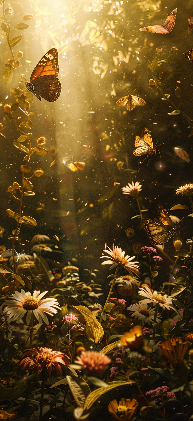 butterflies amidst blooming flowers