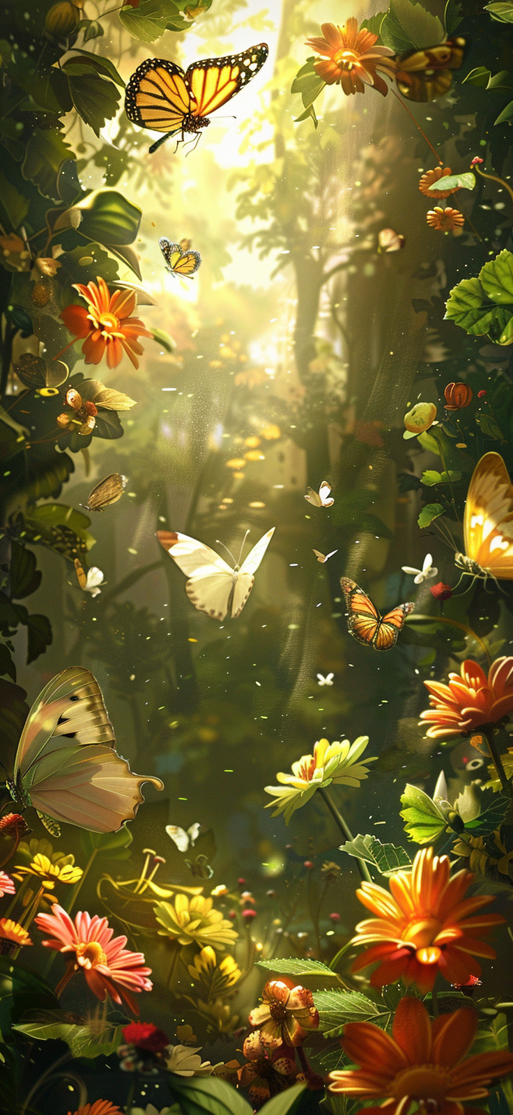 butterflies amidst blooming flowers
