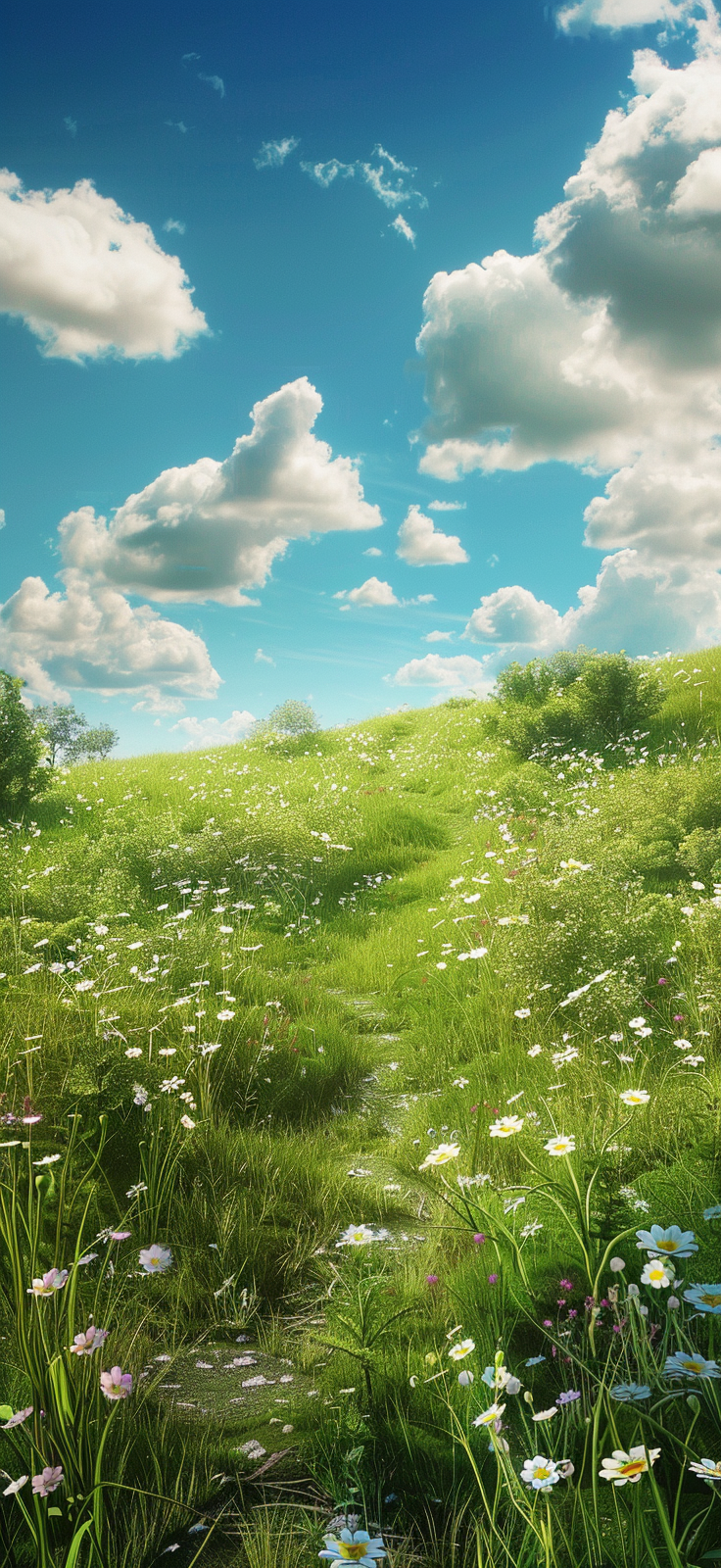 pathway through blooming meadow