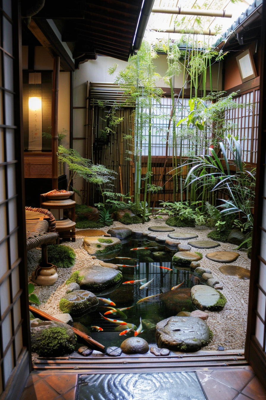 Serene oasis with koi pond