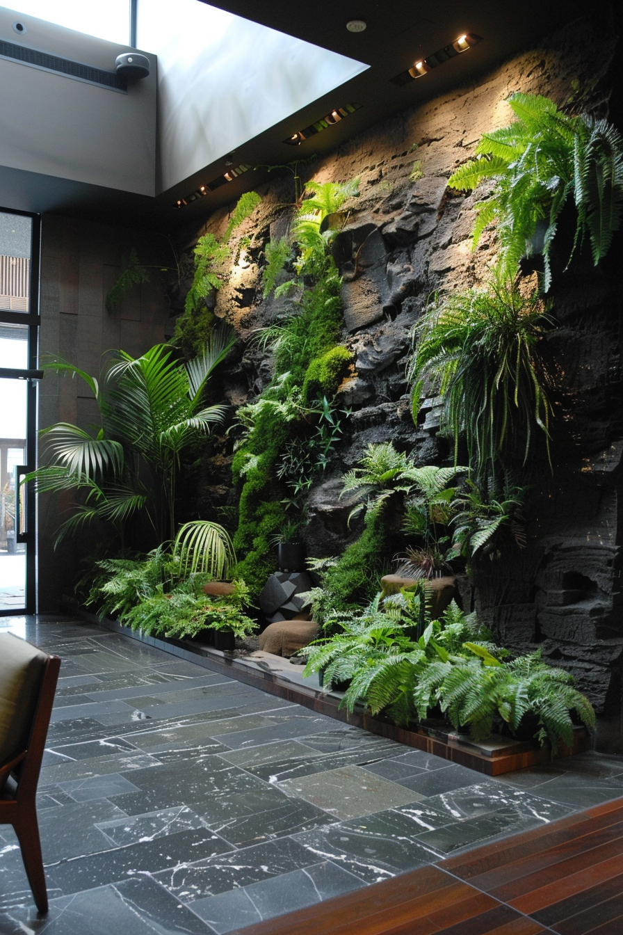 Vertical wall garden with cascading plants