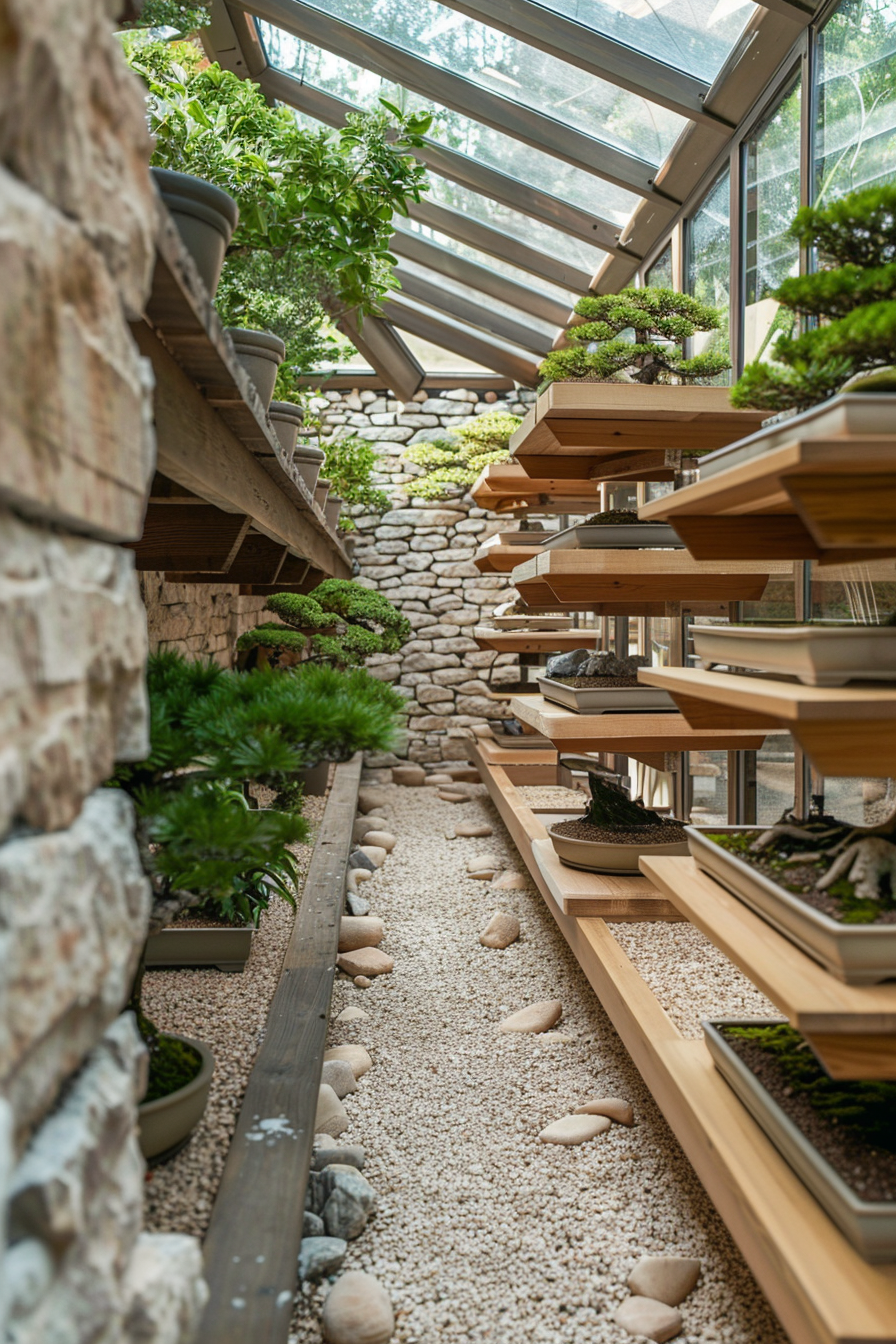 Cozy bonsai gallery with natural light