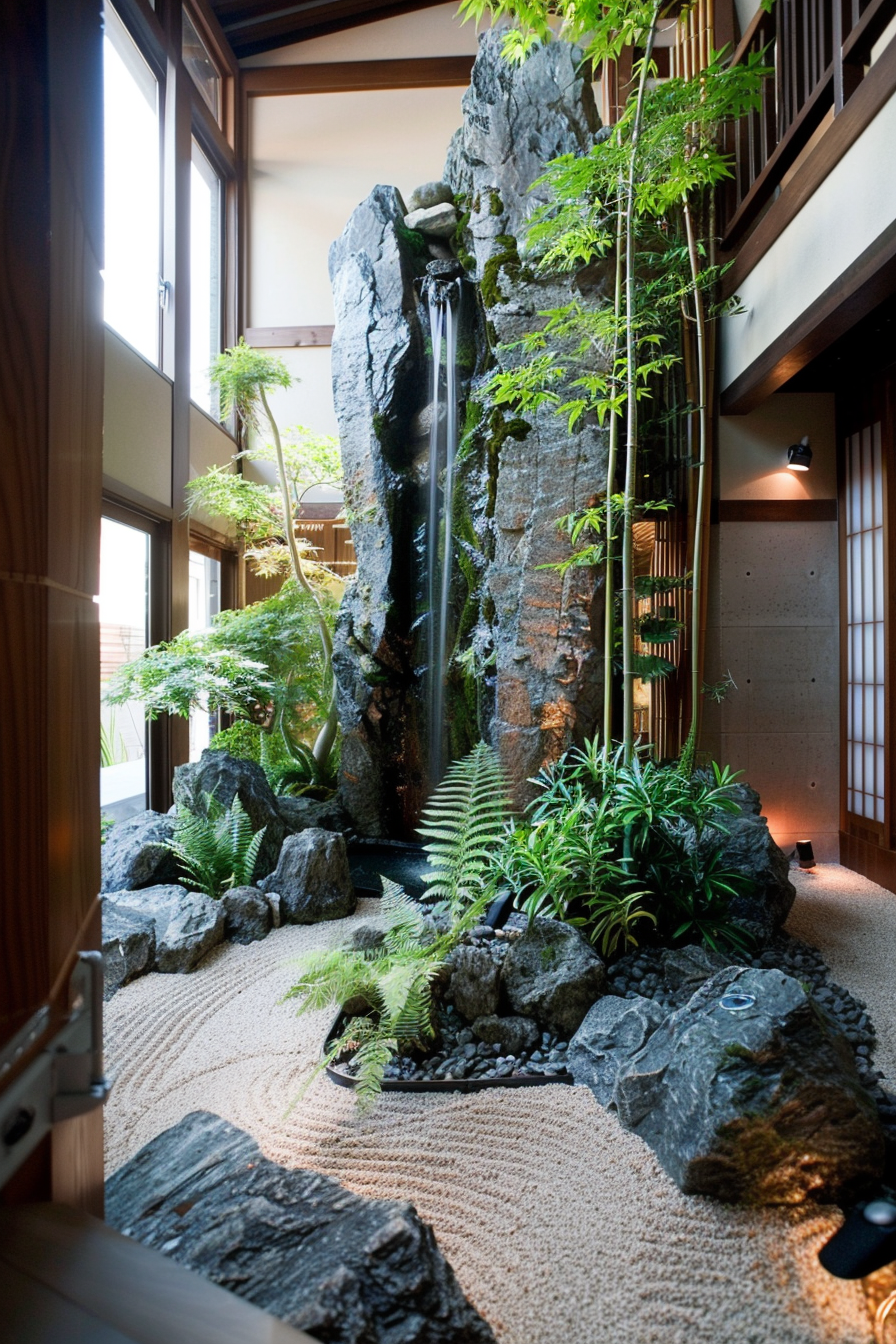 Majestic indoor waterfall garden