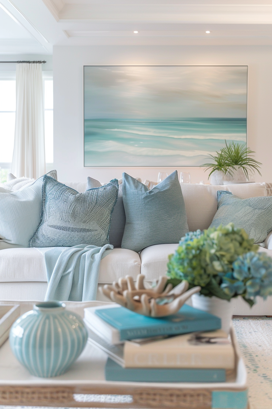 Soft palette with ocean-inspired accents in home decor