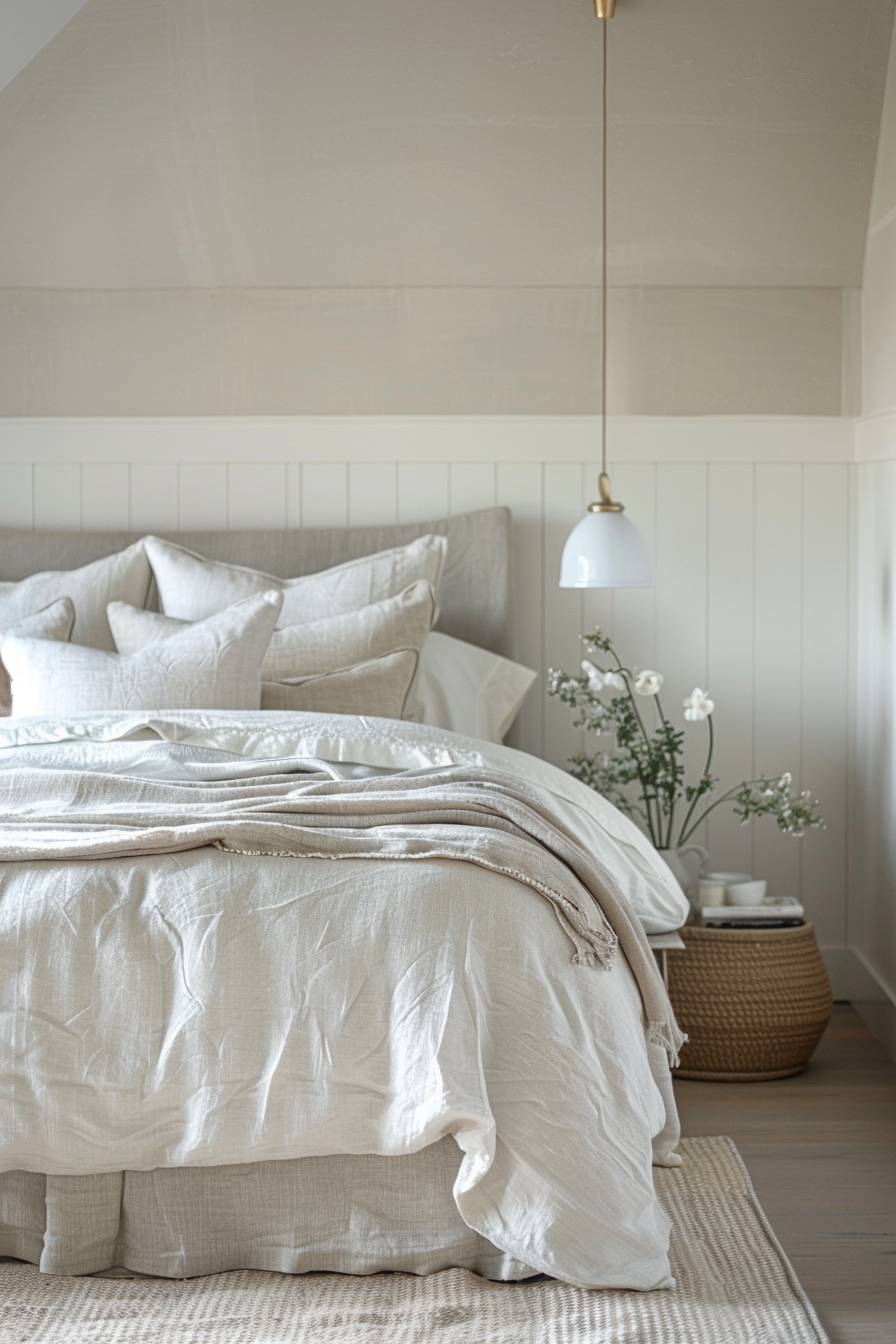 Tranquil bedroom retreat with crisp linen and light colors