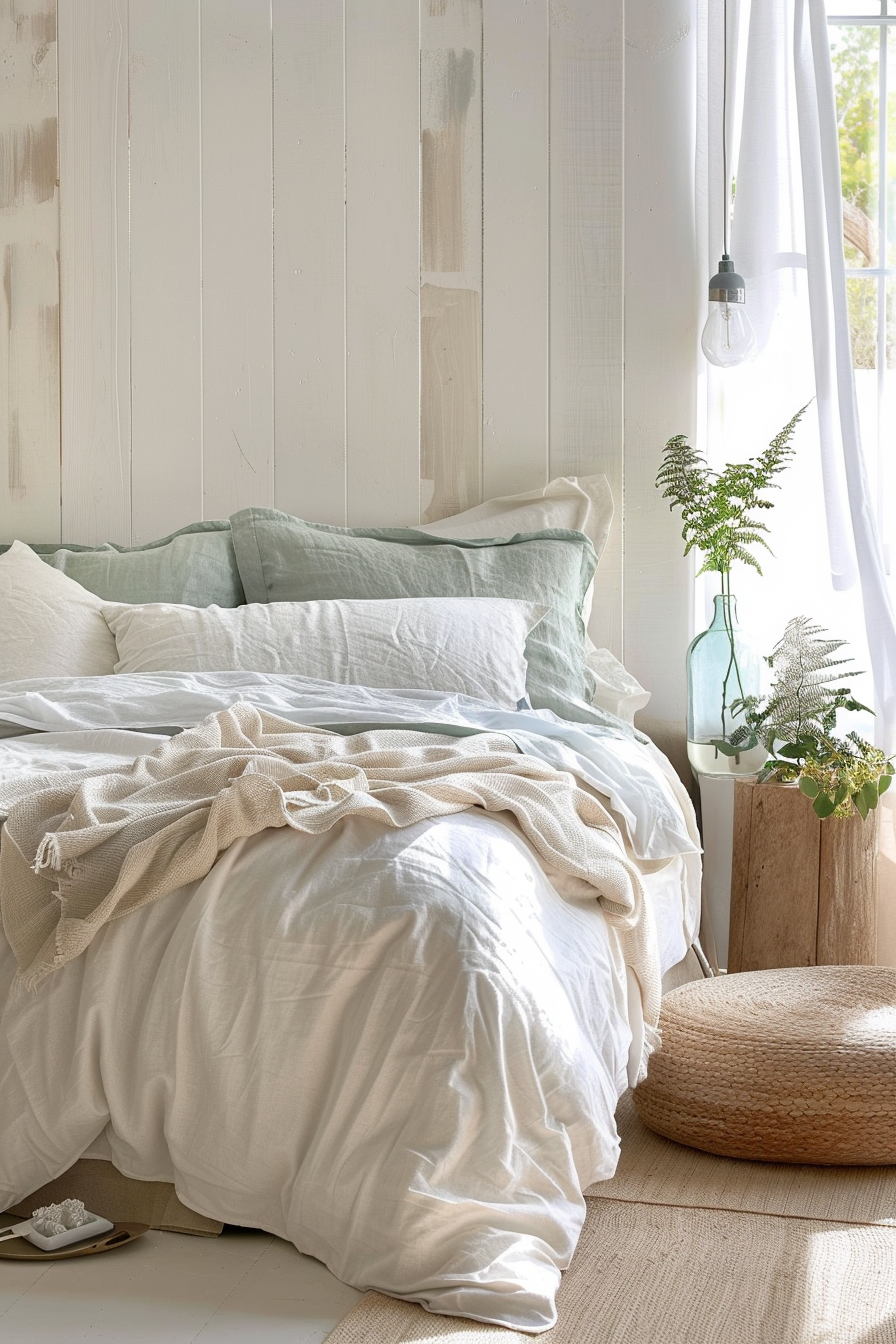 Tranquil bedroom retreat with crisp linen and light colors