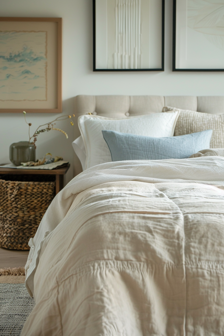 Tranquil bedroom retreat with crisp linen and light colors