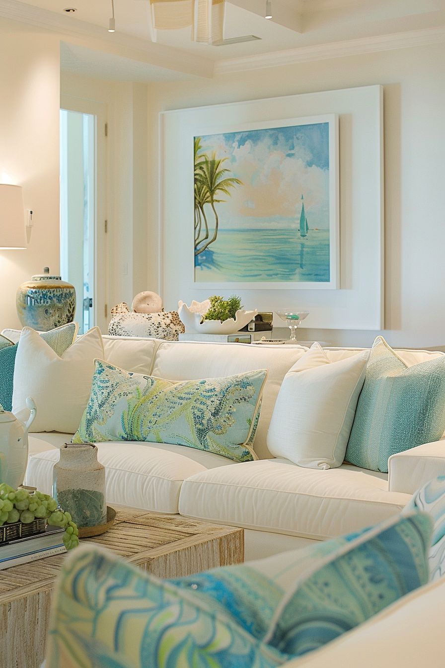 Soft palette with ocean-inspired accents in home decor