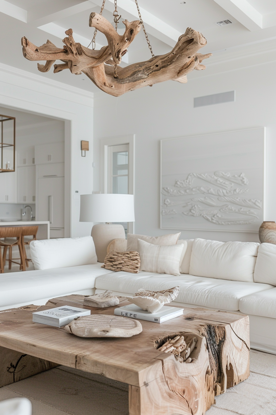 Layered lighting with airy linen shades and modern sconces