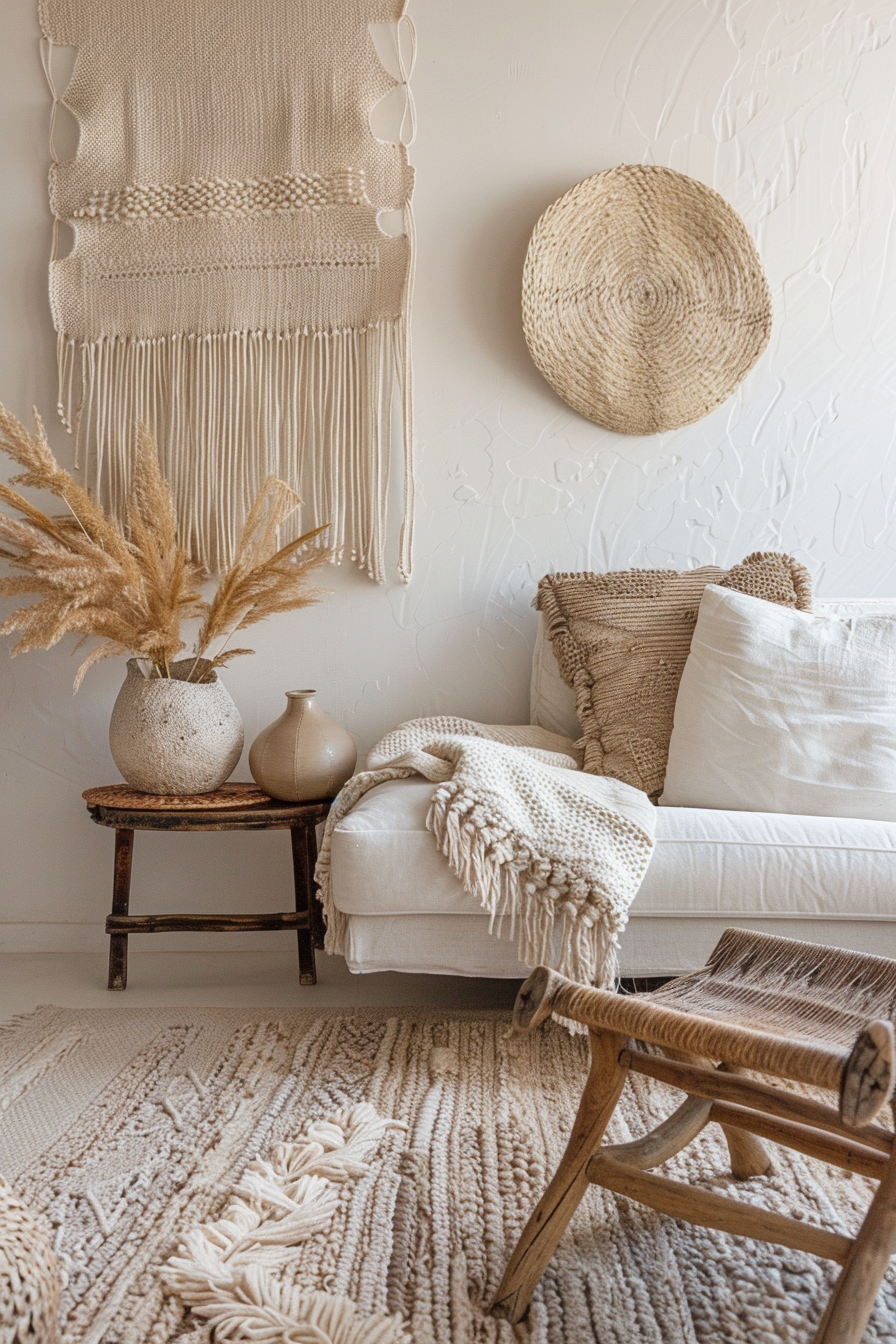 Textured wall hangings like macrame