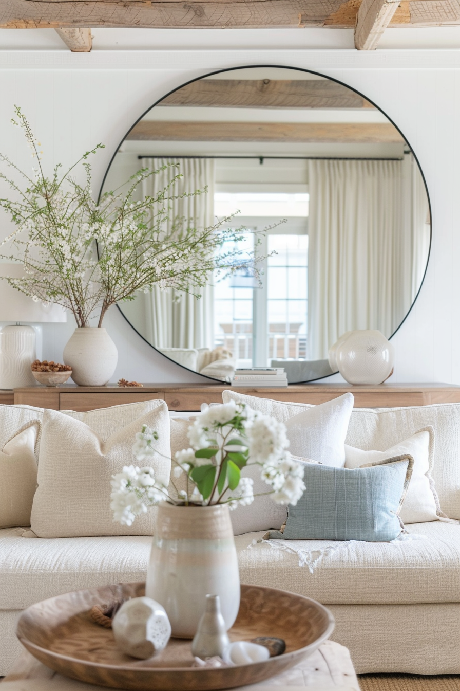 Reflective elements like large, round mirrors