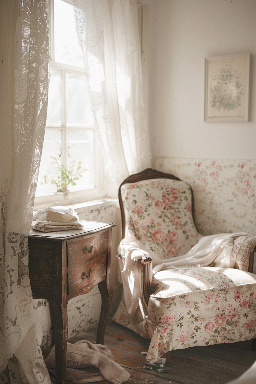 Sunlit vintage reading nook
