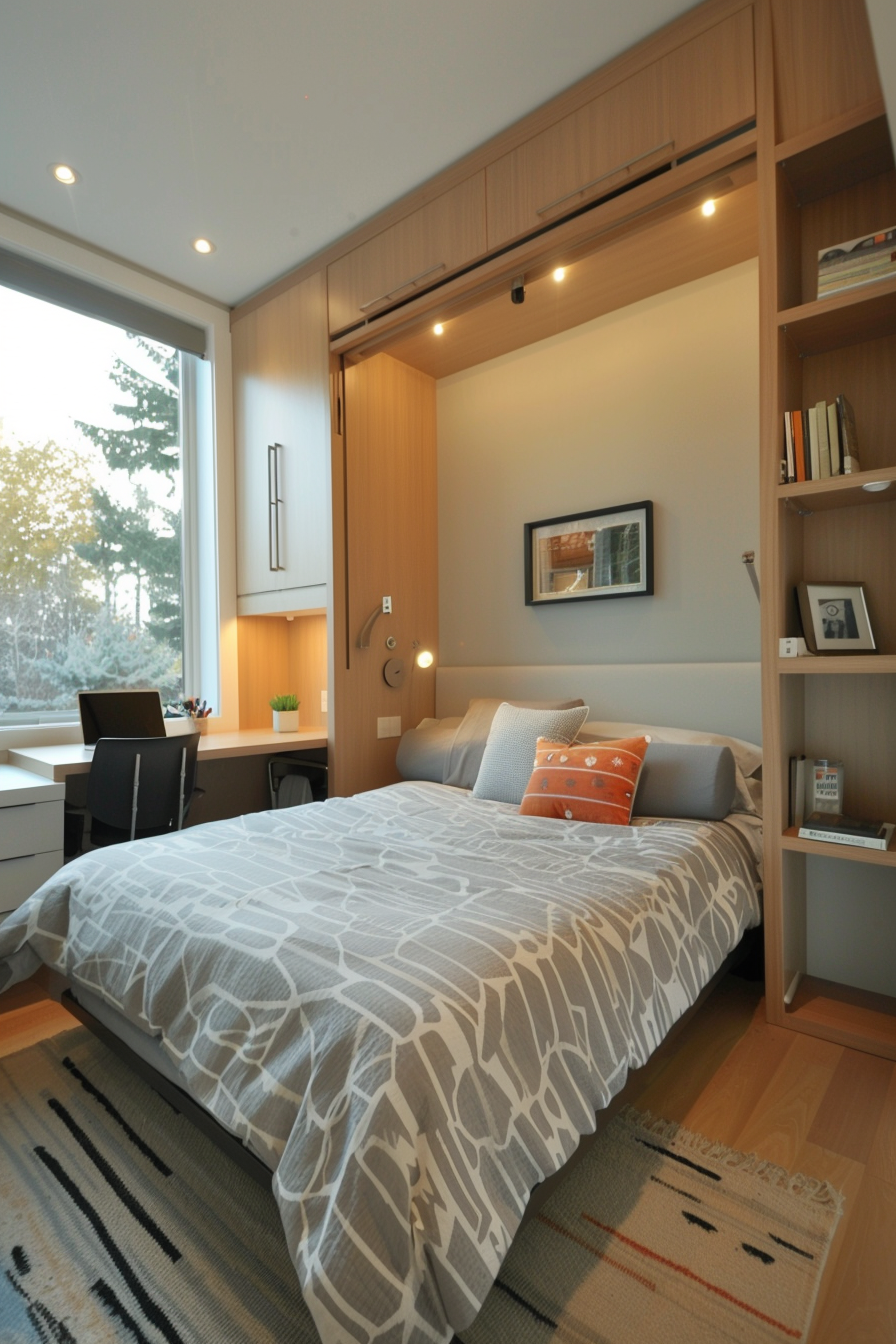 Scandinavian-inspired bedroom with light wooden finishes