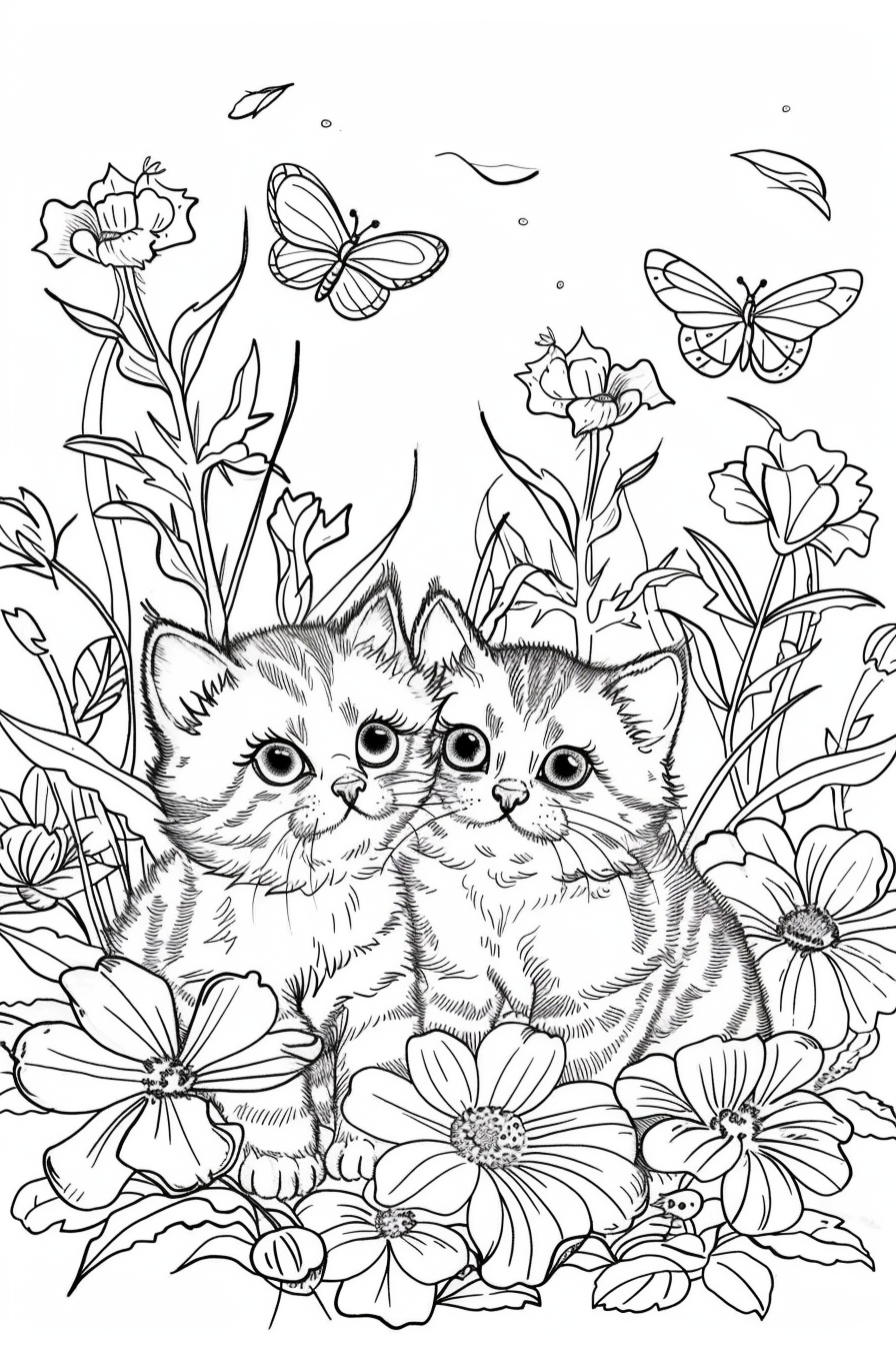 Playful kittens in a garden