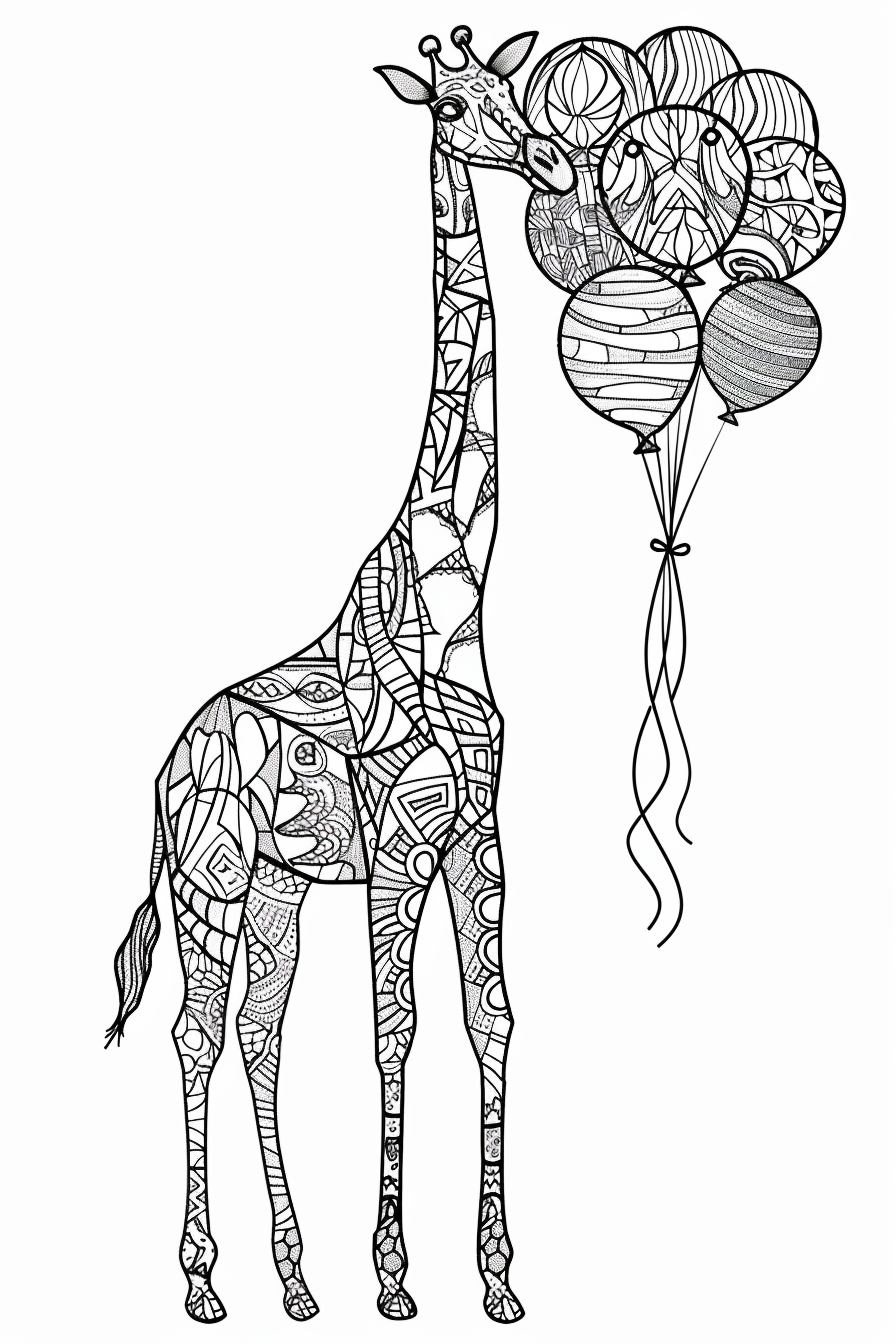 Giraffe holding balloons