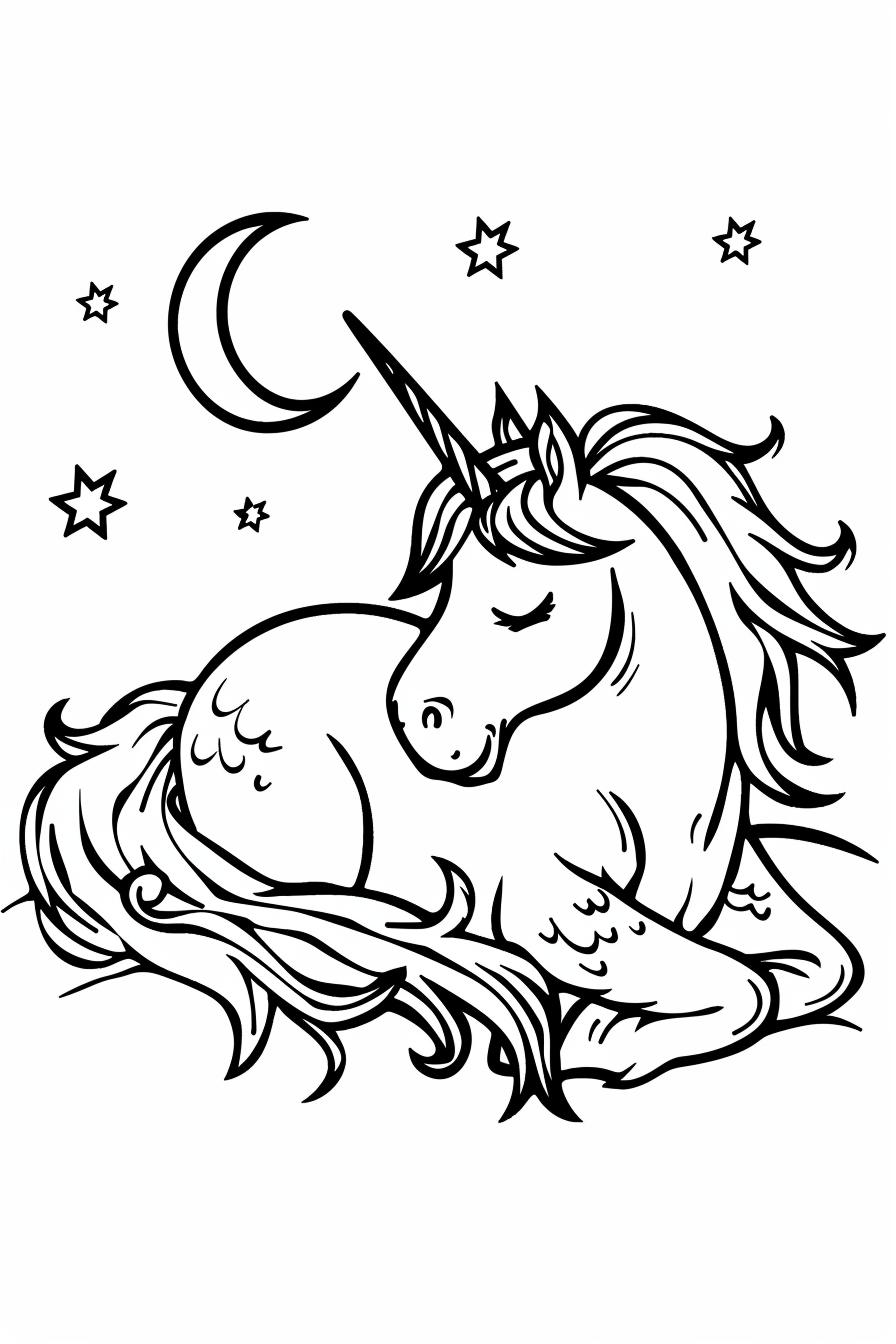 Serene unicorn under a crescent moon