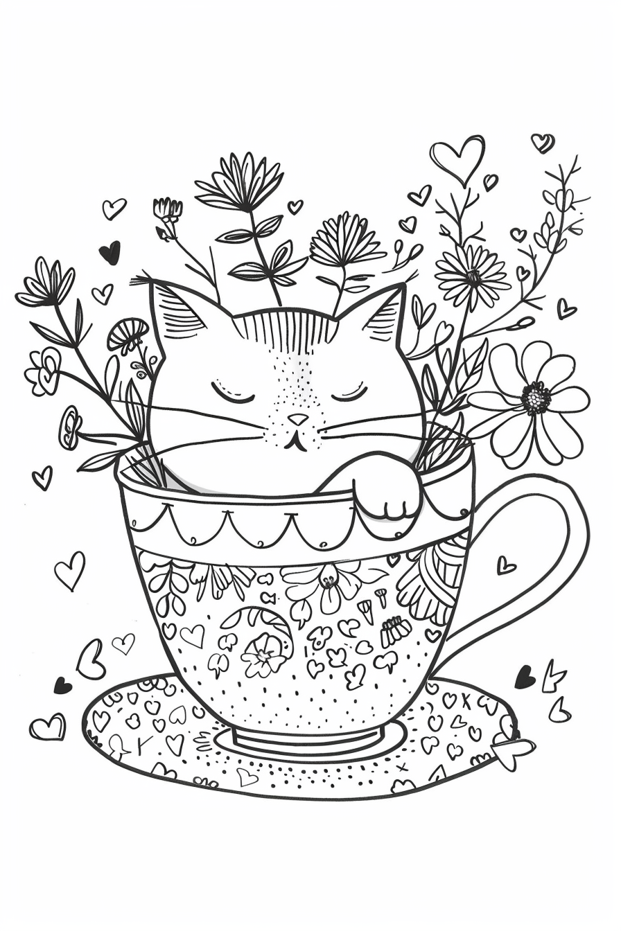 Cat curled up in a teacup