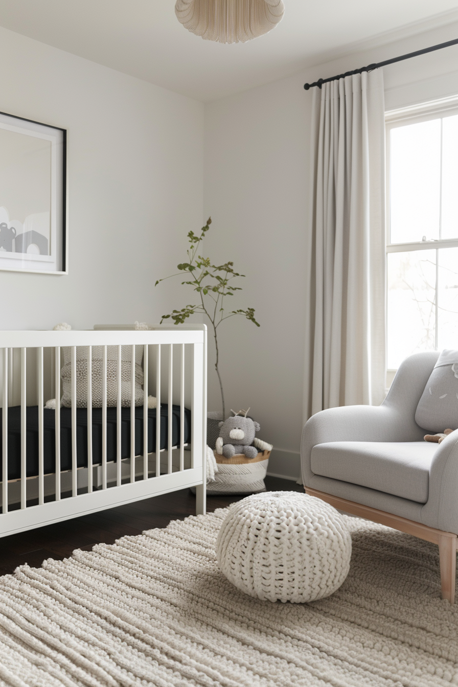 Monochrome nursery with black, white, and gray decor