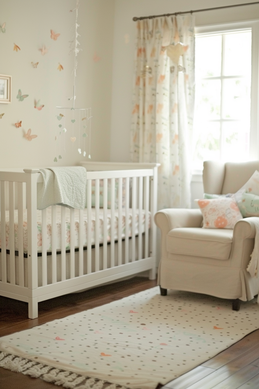 Butterfly-themed nursery with butterfly wall decals and decor