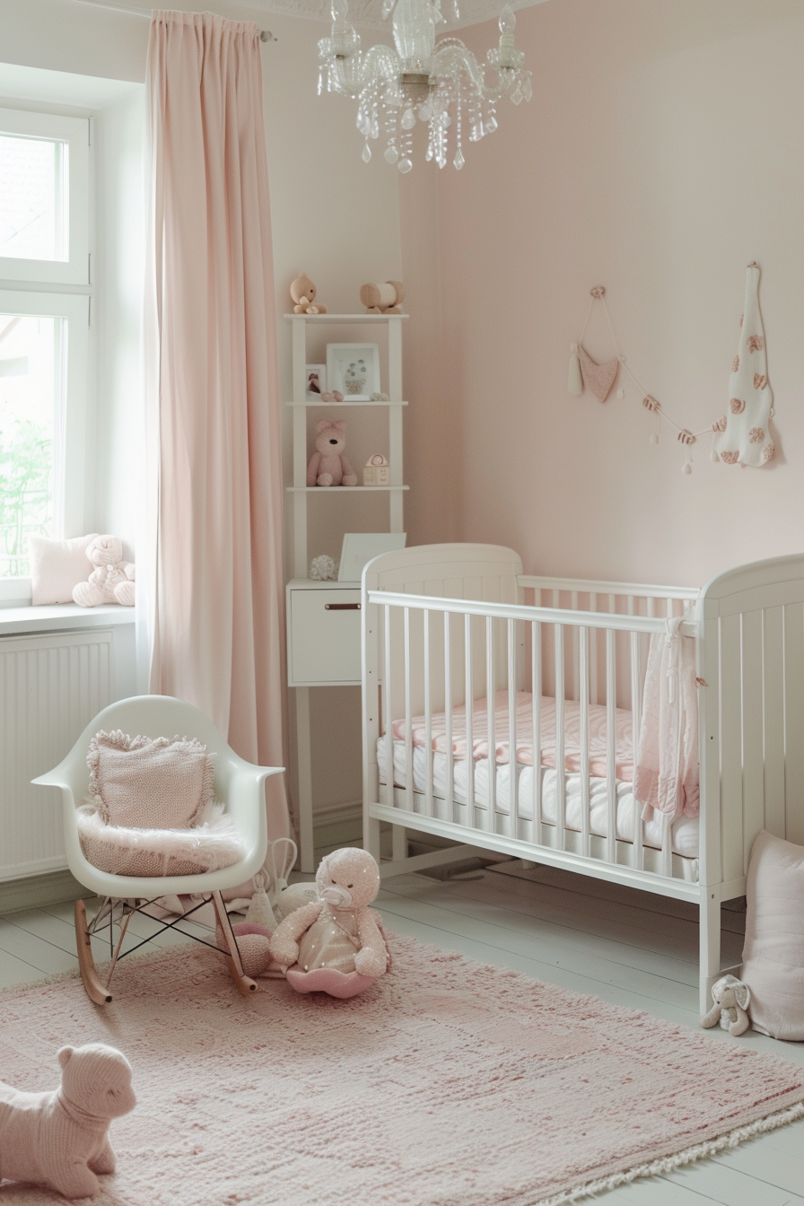 All-pink nursery with pink walls, furniture, and decor