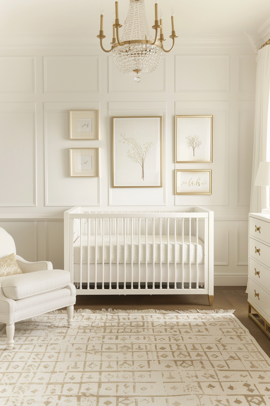 White and gold nursery with elegant decor