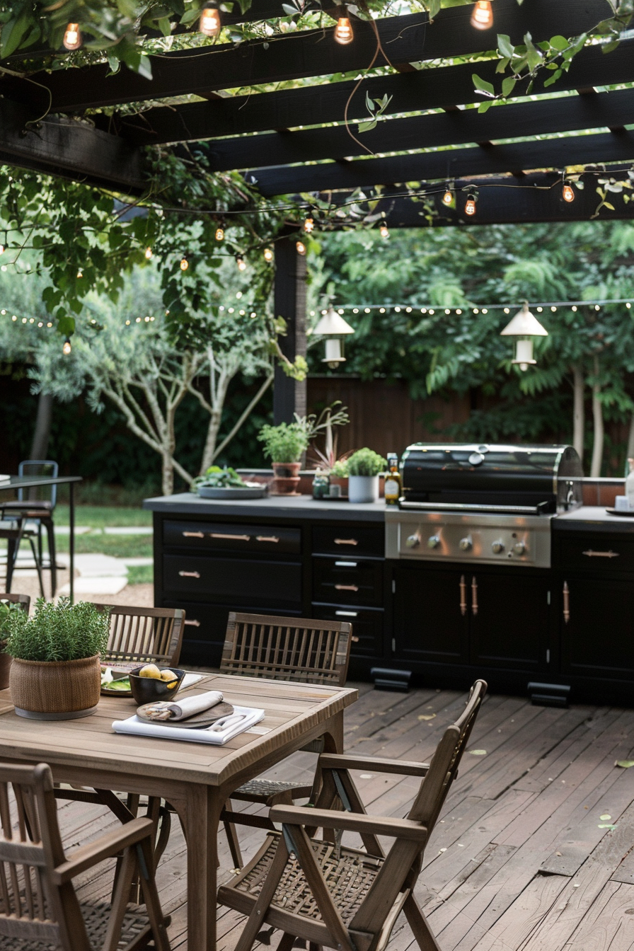 Outdoor kitchen with grill and dining area