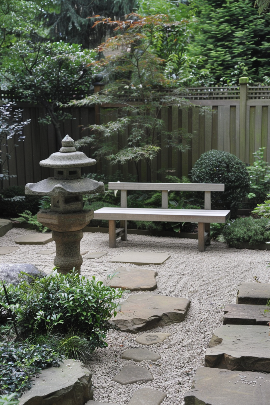 Zen garden with raked gravel and rocks