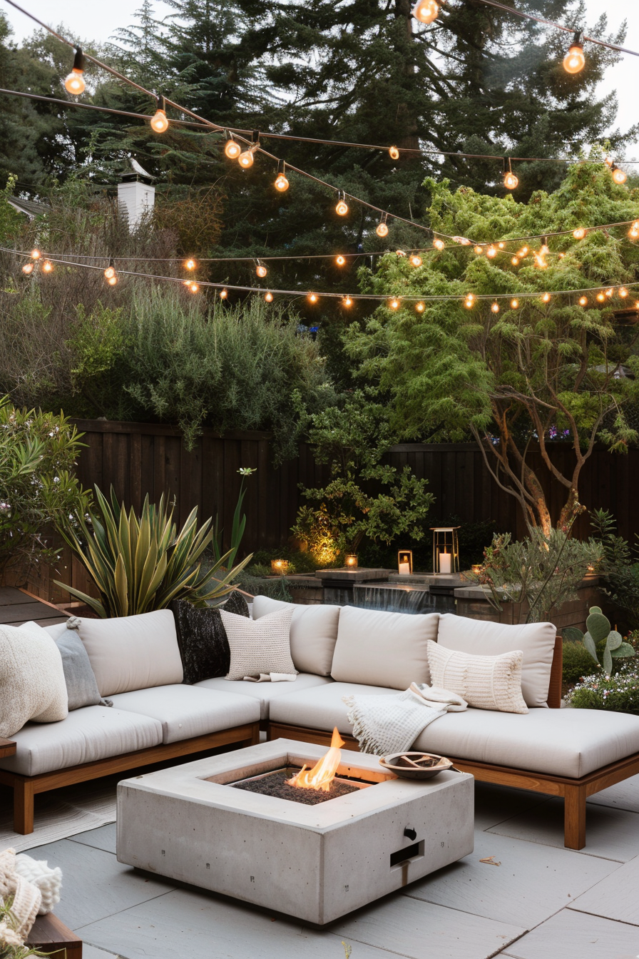 Cozy corner with comfortable furniture in a large backyard