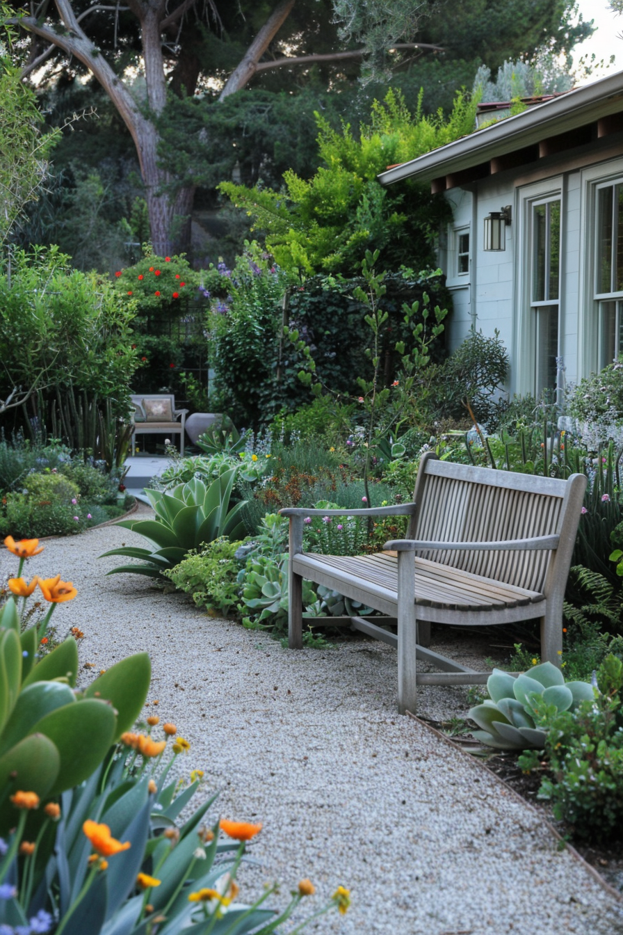 Succulents and ornamental grasses in a low-maintenance backyard