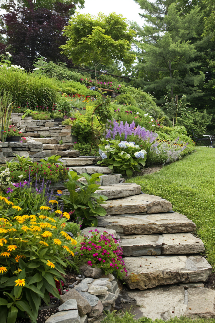 Terraced gardens on a sloped plot