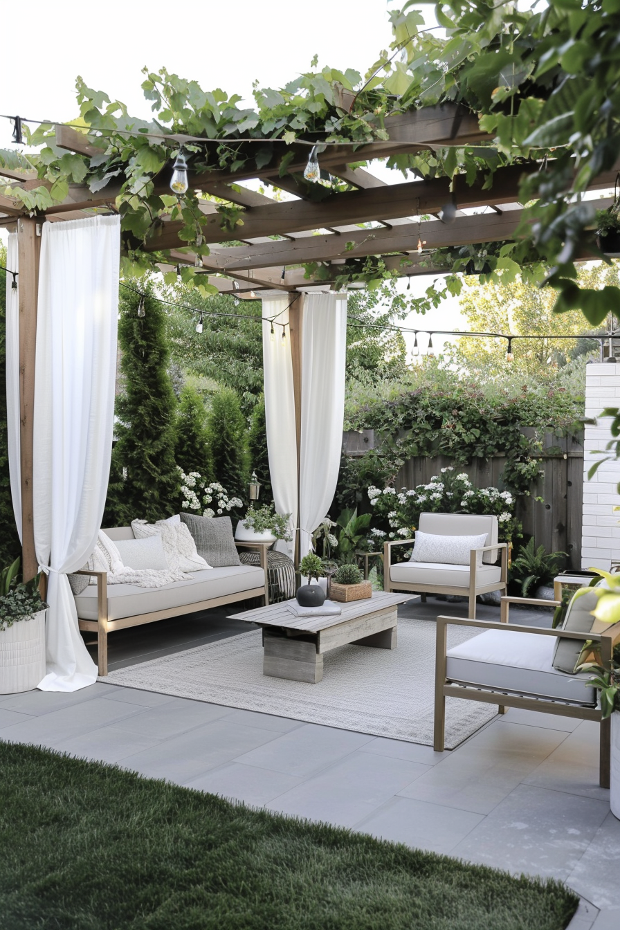 Pergola with climbing plants in a backyard