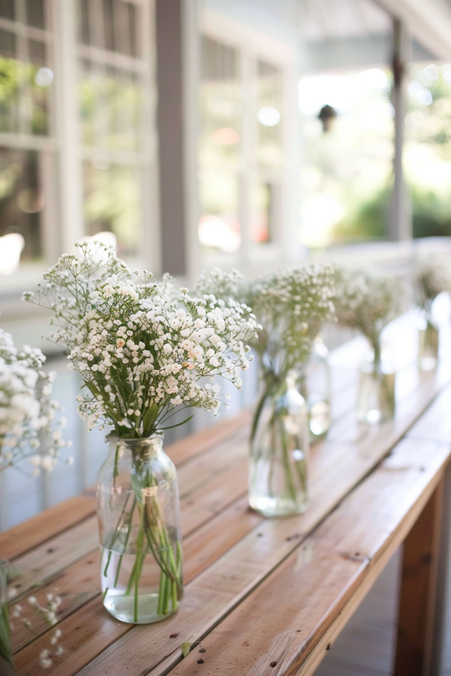 Budget-friendly flowers like baby's breath and carnations